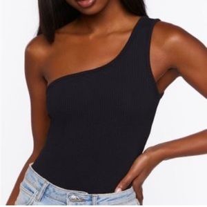 NWT Black Ribbed Bodysuit / One Shoulder